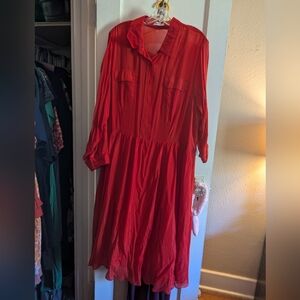 Calvin Klein red silk shirt dress plus size 20